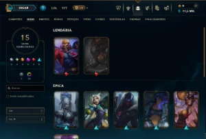 Platina 4 com 45 Champs e 15 Skins +3 Vitoriosas - League of Legends LOL