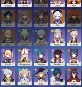 Genshin Impact AR50 - Ganyu, Zhongli, Klee, Qiqi - 1 arma 5*