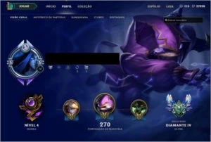 CONTA DIAMANTE IV, 43 SKINS, 100+ CAMPEÕES, 12 PÁGINAS RUNAS - League of Legends LOL