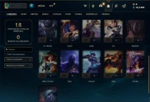 Conta MESTRE com 21 Champs e 21 Fragmentos de skins - League of Legends LOL