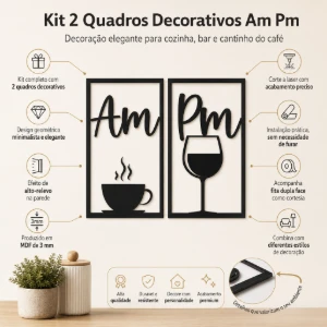 Kit 2 Quadros AM Café e PM Vinho em MDF Preto - Artesanato e Personalizados