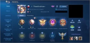 Conta ML com 288 skins e 105 heros - Mobile Legends