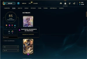 Conta ouro 4 com 96 Champs e 85 Skins + 1 Prestigio - League of Legends LOL