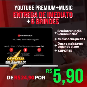 Youtube Premium + Music - Entrega Imediata+ 6 Brindes⚡ - Assinaturas e Premium