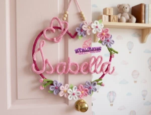 Porta Maternidade guirlanda Jardim flores e Borboleta - Artesanato e Personalizados