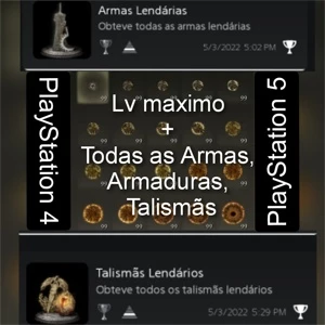 Elden Ring - lv máximo  ,armas max , talismãs e armaduras ps