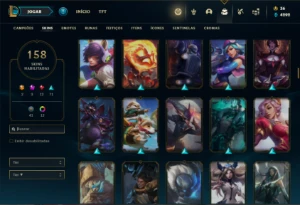 Conta ouro 4 com TODOS os champs e 158 Skins + 2 Prestigio - League of Legends LOL
