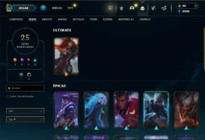 Platina 2 com 40 Champs e 25 Skins + 35 Espolios - League of Legends LOL