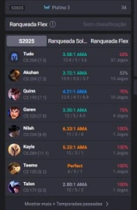 Conta Smurf Platina 70% Wr Season Anterior Atual Unranked Mm - League of Legends LOL