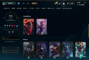 Prata 4 com 95 Champs e 25 Skins ( mais de 300 jogos ) - League of Legends LOL