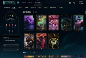 conta gold season 7 e 8, 146 skin, level 99 - League of Legends LOL