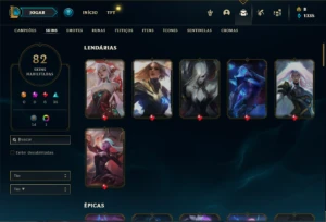 Conta Platina 1 com 110 Champs e 81 Skins ( MAIN SUP ) - League of Legends LOL