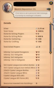 Tier 6 Account. 800k PVE Fame with 8.8m Silver. - Albion Online