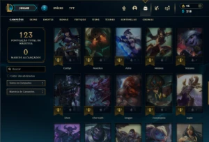 Prata 1 com 55 Champs e 24 Skins + 2 Fragmentos - League of Legends LOL