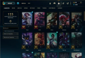 Prata 1 com 55 Champs e 24 Skins + 2 Fragmentos - League of Legends LOL