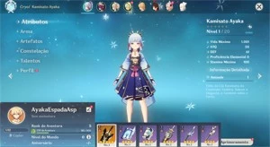 Conta Genshin Impact AR 5 com Ayaka e Espada Aspera