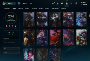 Conta Unranked com TODOS os champs e 235 Skins + 50k de EA - League of Legends LOL