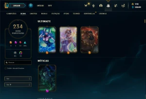 Conta Unranked com TODOS os champs e 235 Skins + 50k de EA - League of Legends LOL