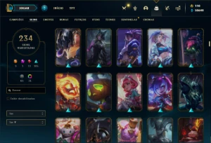 Conta Unranked com TODOS os champs e 235 Skins + 50k de EA - League of Legends LOL