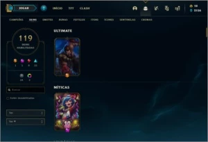 Conta ouro 4 com 119 skins e TODOS os champs - League of Legends LOL