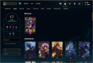 Conta ouro 4 com 61 champs e 57 skins +71 Pontos de Prestigi - League of Legends LOL