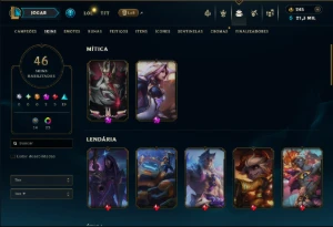 Platina 2 com 130 Champs e 46 Skins +2 Prestigios +1 Rara - League of Legends LOL