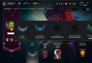 Platina 2 com 130 Champs e 46 Skins +2 Prestigios +1 Rara