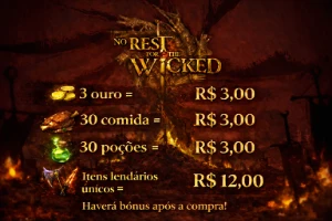 No Rest For The Wicked, moedas, itens lendarios, food, pot..