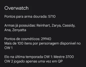 Conta Overwatch - 5630 tokens Ow e + - Blizzard