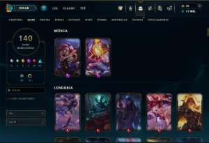 Platina 4 com 120 Champs e 140 Skins ( JG / SUP ) - League of Legends LOL