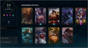 Conta de Lol, com 80 campeões e 34 skins - League of Legends