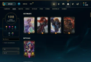 Conta Unranked com 121 Champs e 108 Skins ( MAIN ADC ) - League of Legends LOL