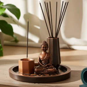 Conjunto incensário Zen de gesso com 4 peças