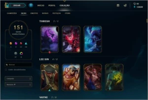 CONTA LEAGUE OF LEGENDS GOLD 3 com 151 skins LOL