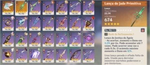 Conta Genshin Impact com 15 T5* Armas e 21 personagens T4