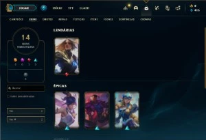 Conta Unranked com 60 Champs e 14 Skins + 1 Fragmento - League of Legends LOL