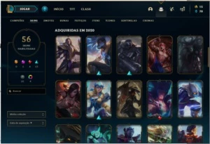 Conta ouro 1 com 84 champs +56 skins + 6Cromas - League of Legends LOL