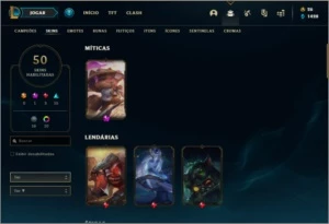 conta - 50 skins, 70% dos campeoes, tft e soloduo prata1/2 - League of Legends LOL