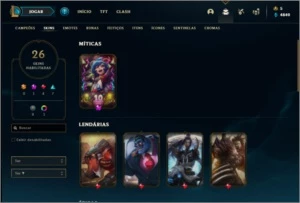 Conta Unranked com 26 Skins e 46 Champs - League of Legends LOL