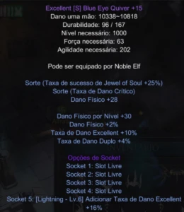 Itens Pvp Elf Megamu Blue Eye Bow + Quiver - MU Online