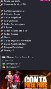 Vendo Fornecedor de conta de FF !! R$7,80 a conta. - Free Fire