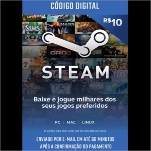 Steam Cartão Pré-pago R$10 Reais Crédito Card - Imediato