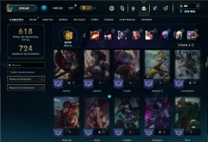 Unranked com TODOS os champs e 182 Skins ( Nivel 744 ) - League of Legends LOL