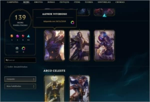 Conta lvl 315, 152 campeões, 139 skins(3 vitoriosas) - League of Legends LOL