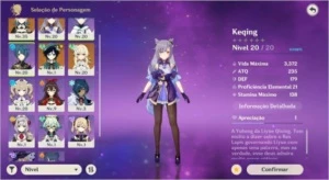 Genshin impact Keqing + venti + jean e arma 5☆