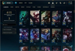 Conta platina 3 com 166 skins e TODOS os champs - League of Legends LOL