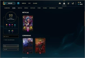 Conta platina 4 barata com 22 skins e 56 champs - League of Legends LOL