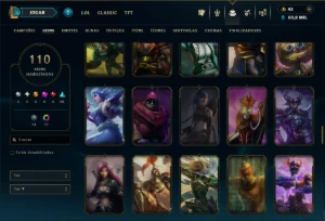 Ouro 1 com TODOS os Champs e 110 Skins ( JG / MID ) - League of Legends LOL