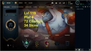 CONTA LOL LVL 119 PLATINA 4, 72 CHAMPS, 34 SKINS - League of Legends
