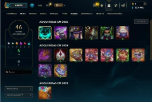 Conta mestre ótima para smurf 74% WR com diversas skins - League of Legends LOL